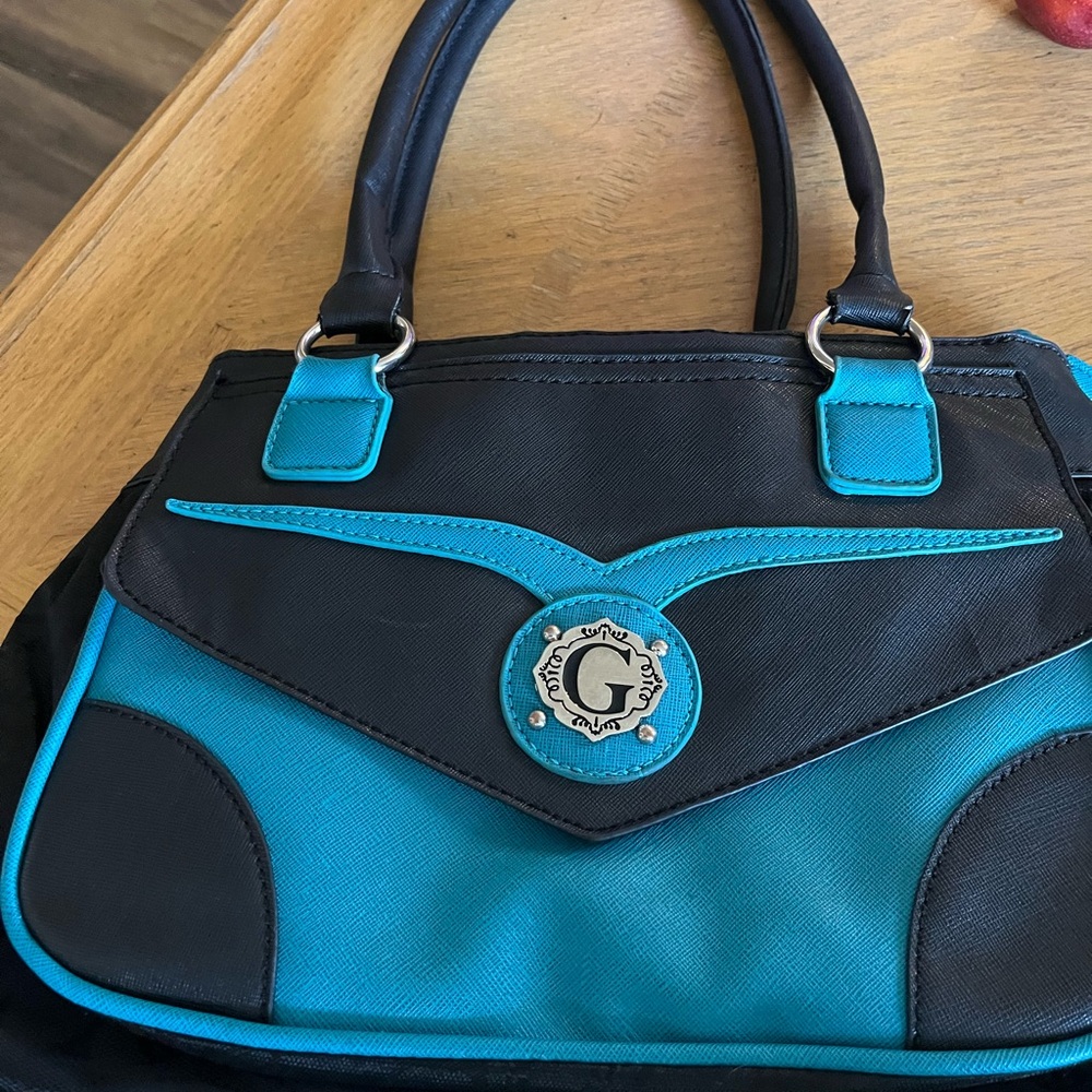 G by Guess Black and Blue Satchel with Structured Design